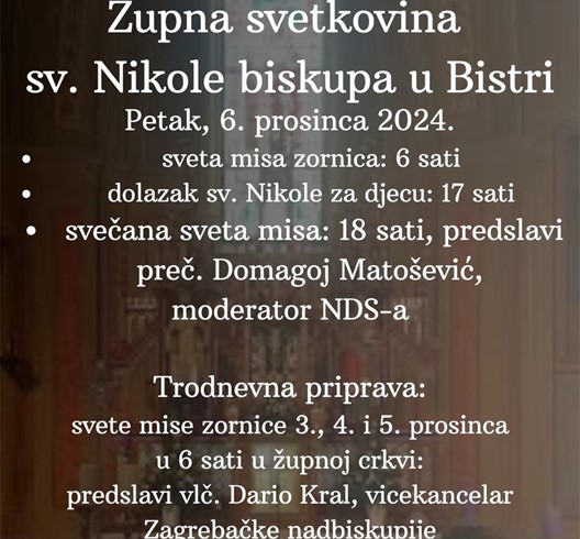 Proslava župne svetkovine sv. Nikole u Bistri